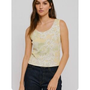 St John Knit Tank Top Kiwi Floral Print Sleeveless Scoop Neck Size‎ L